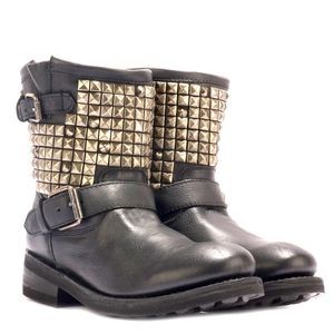 ASH Tennessee Women’s Studded Biker Moto Ankle Boot Black Leather Size 37 New